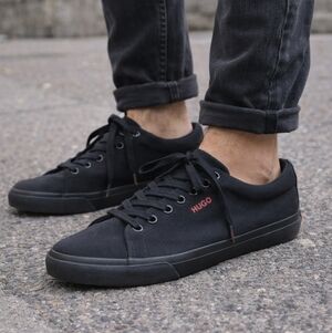 HUGO Boss Dyer Tennis Sneakers Black Canvas Low Top Shoes Size 44 Mens